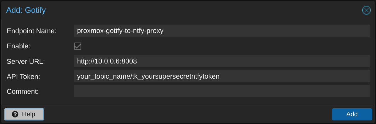 How to add Gotiy to Ntfy Proxy in Proxmox